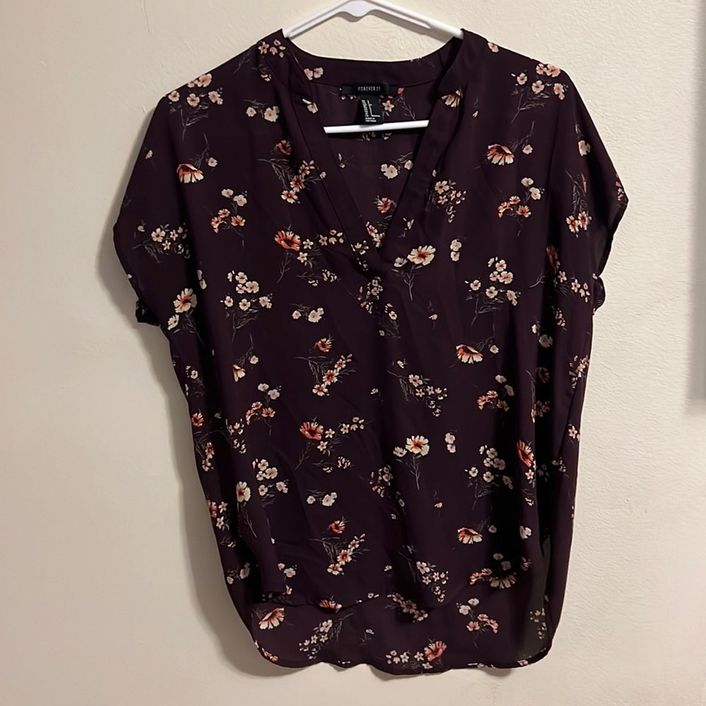 Forever 21, size small, floral maroon blouse.